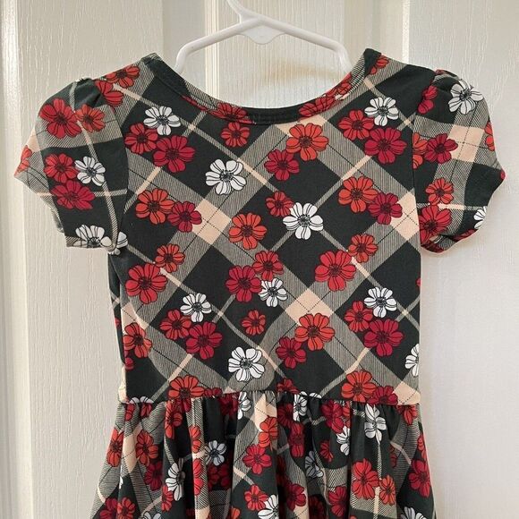Dot Dot Smile Floral Plaid Cap Twirl Dress Red Green Christmas Holiday 12-24 Mos - Picture 8 of 9